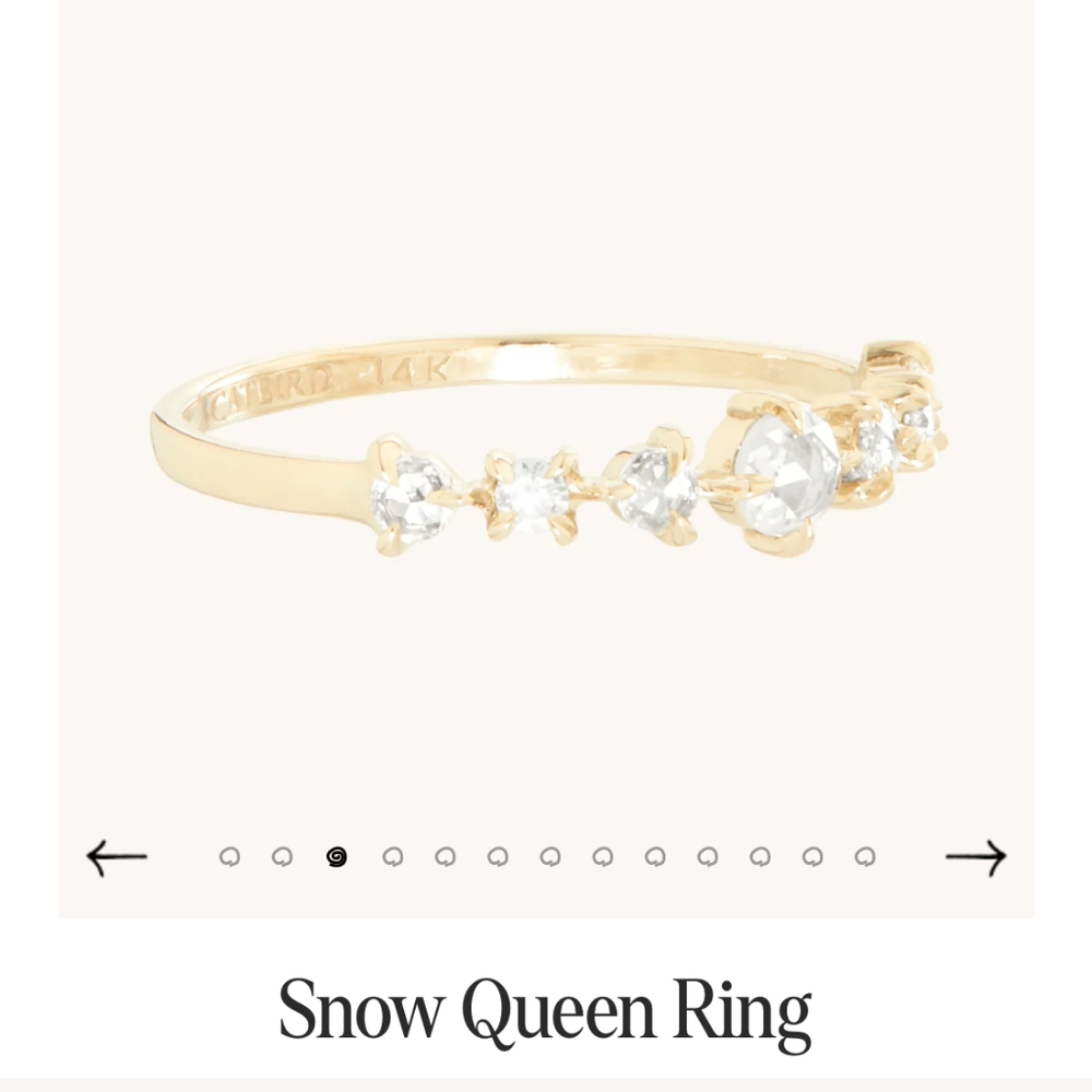Catbird 14k gold Snow Queen Ring sz 8 1/2 real diamonds